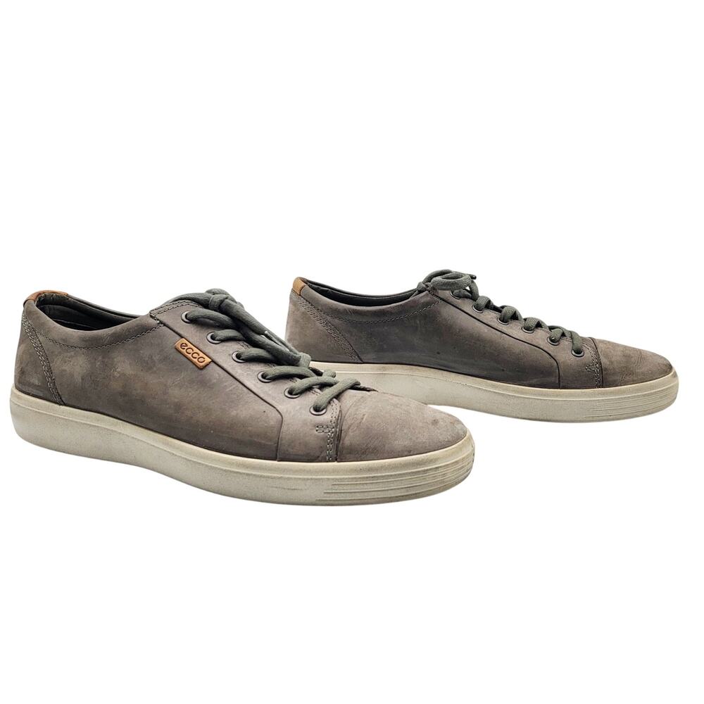 Ecco Soft 7 Sneaker Gray Nubuck Leather Casual Low-Top Lace-Up Men's Size 13